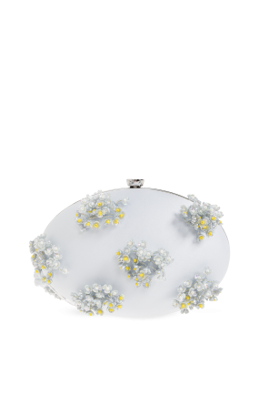 Self-Portrait Satin clutch with appliqués