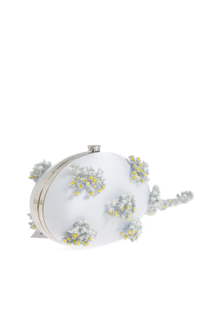 Self-Portrait Satin clutch with appliqués
