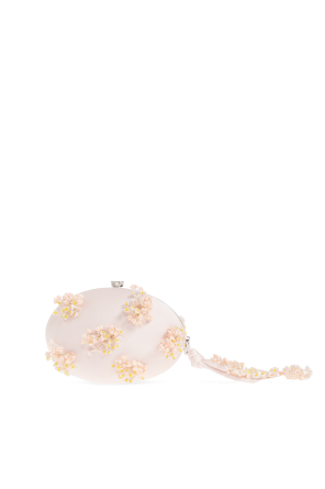 Satin clutch bag with appliqués