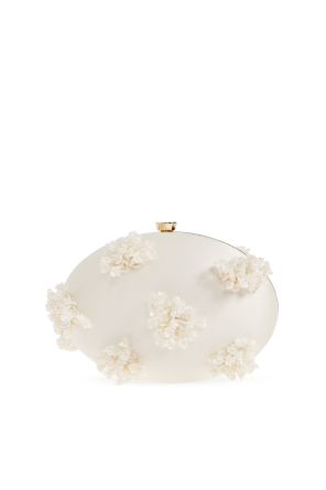 Self-Portrait Satin clutch with appliqués
