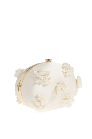 Self-Portrait Satin clutch with appliqués