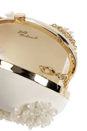 Self-Portrait Satin clutch with appliqués