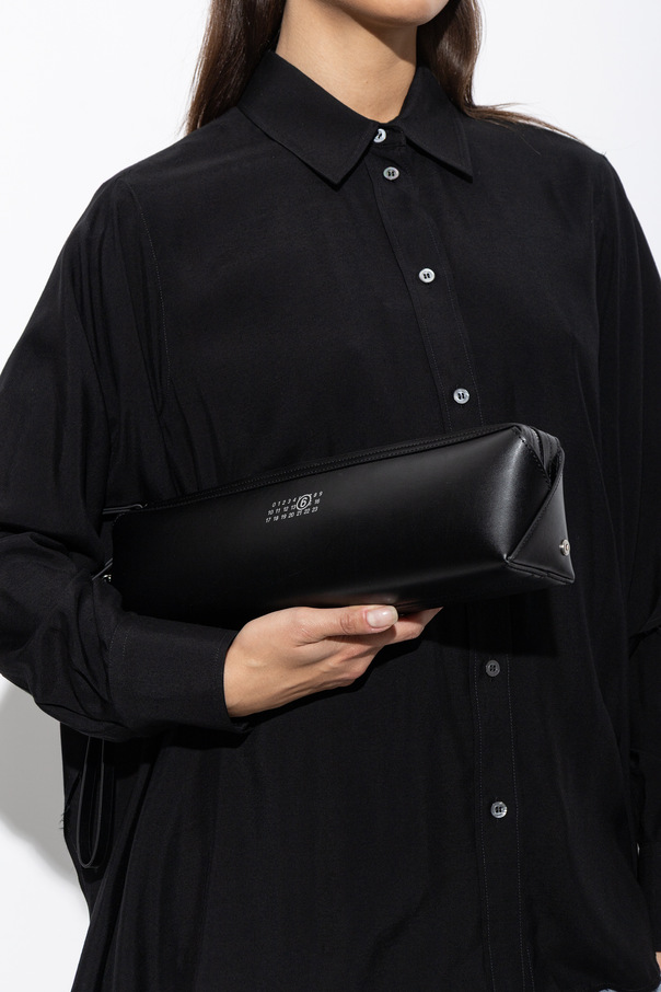 MM6 Maison Margiela Black Calfskin Logo Clutch Bag by MM6 Maison Margiela