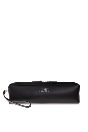 Black Calfskin Logo Clutch Bag by MM6 Maison Margiela