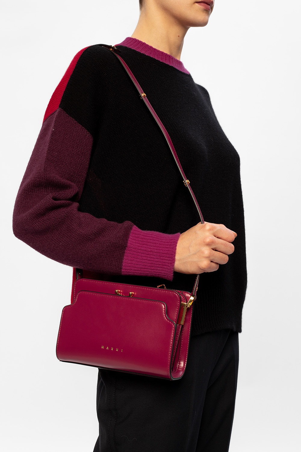 MARNI TRUNK MINI leather shoulder bag burgundy Used