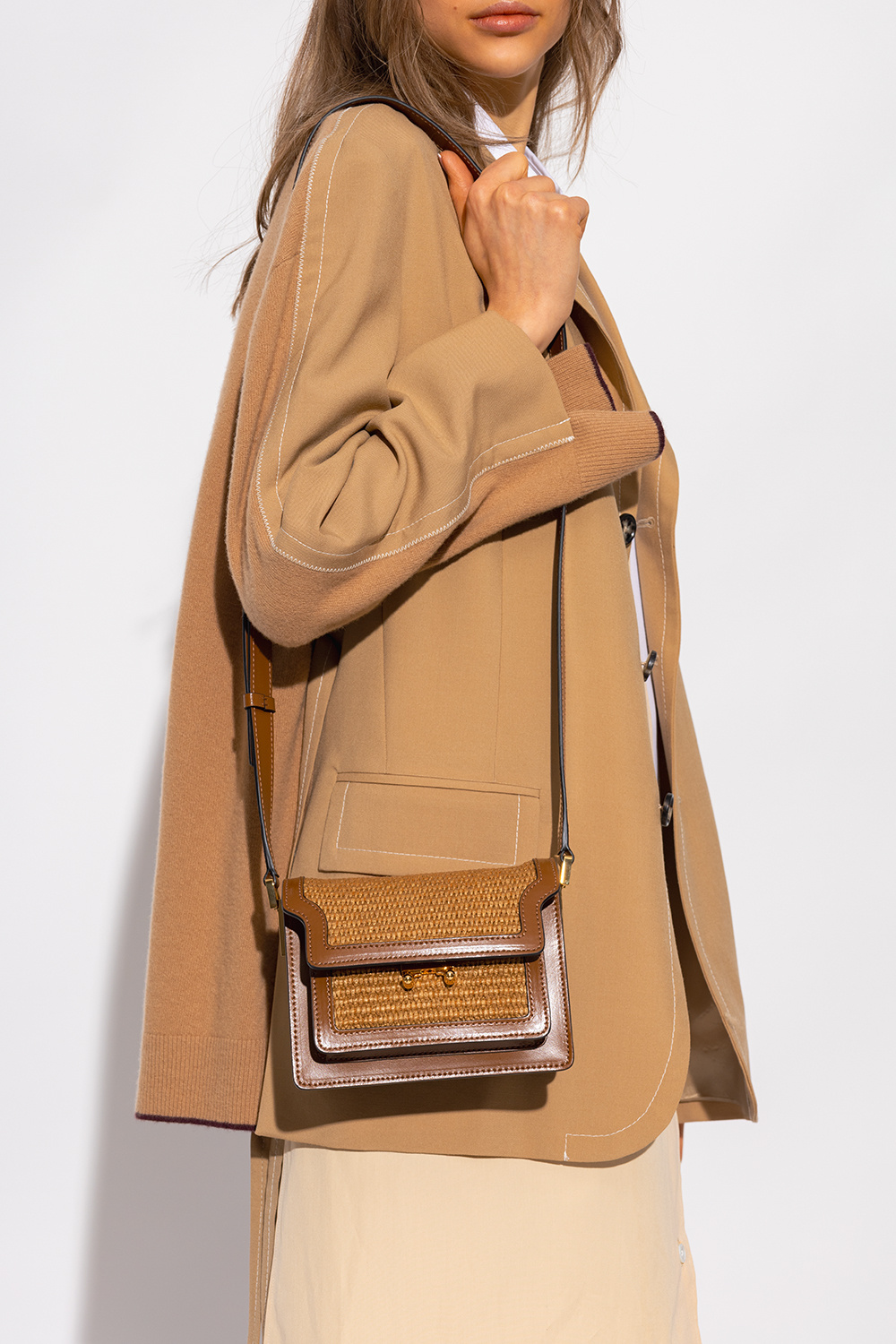 Medium trunk soft leather shoulder bag - Marni - Women