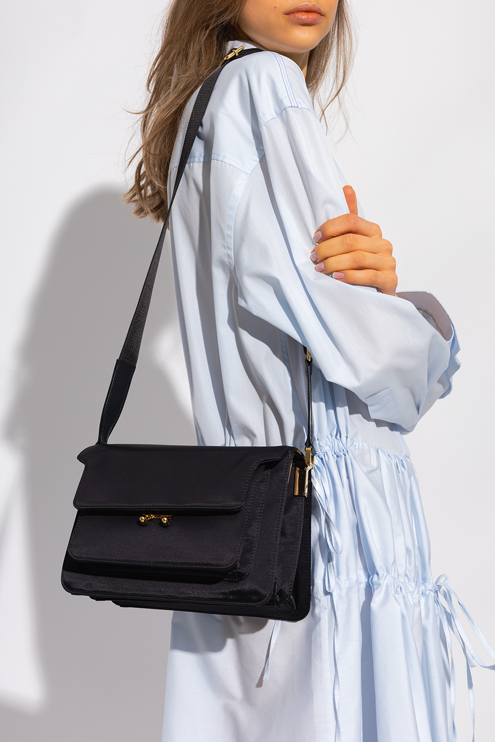 Marni Black Polished Leather Mini Trunk Bag for Women