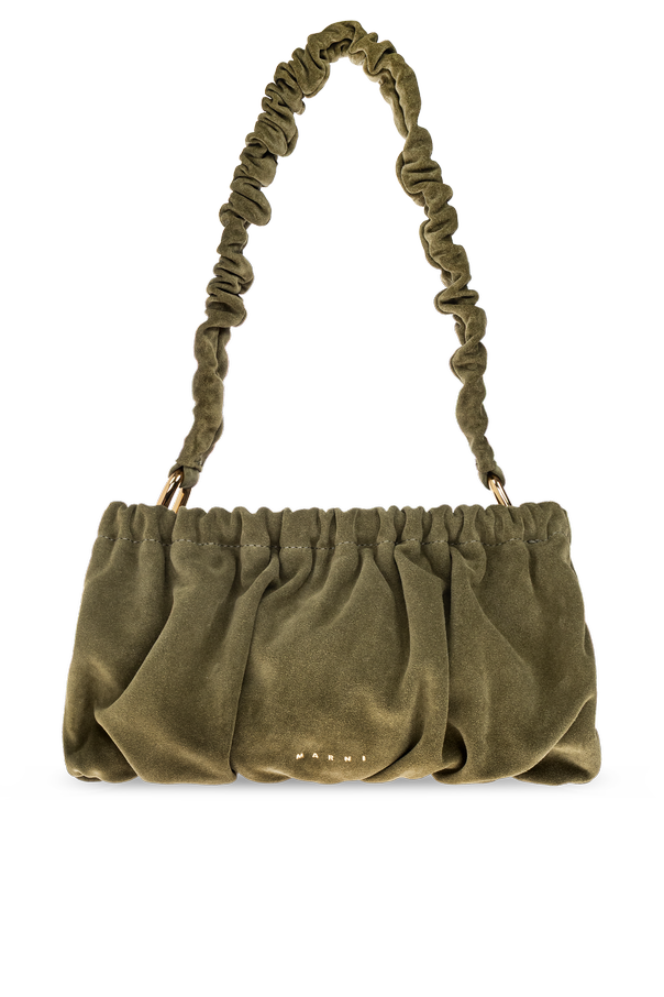 Suede Shoulder Bag with Gathered Detailing od Marni