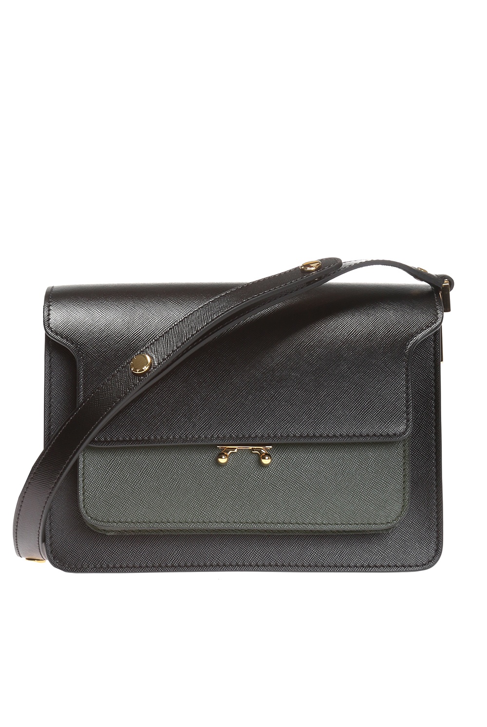 Marni Trunk Mini Shoulder Bag Saffiano Leather Multicolour Green/Black