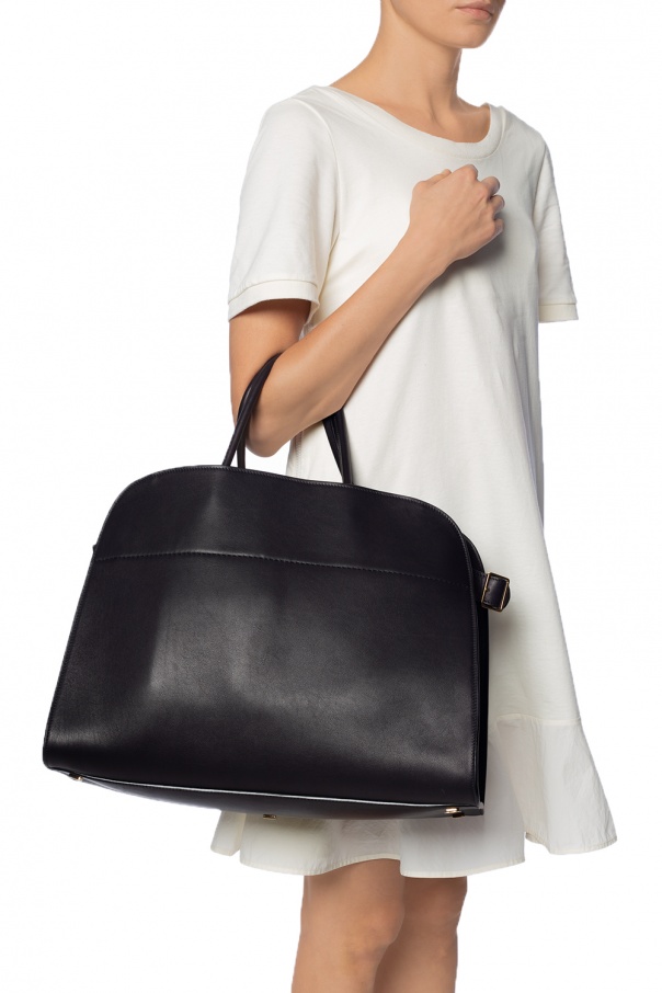 The Row Margaux 15 Top-Handle Bag in Canvas and Leather