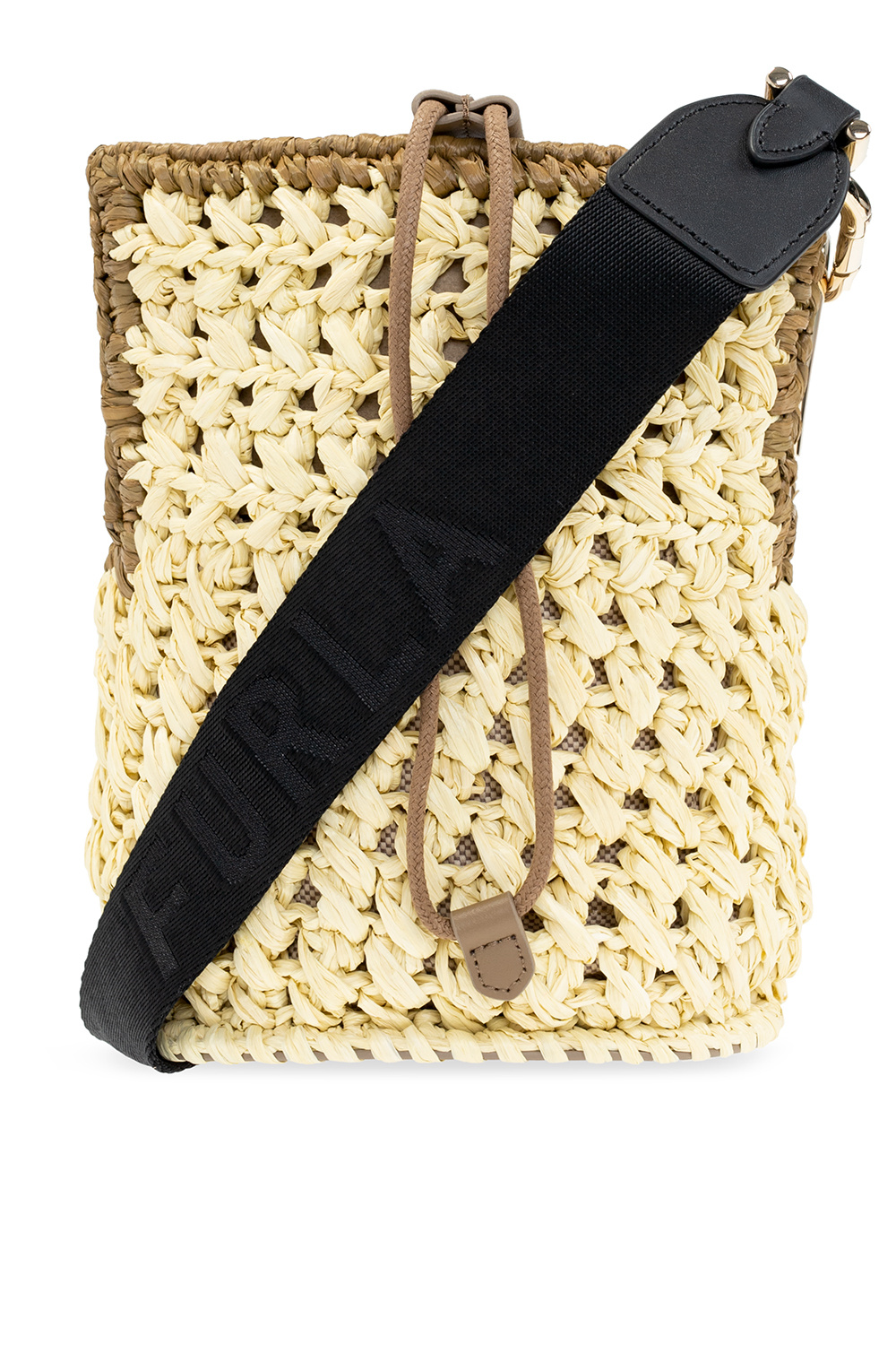 Striped woven raffia la Prima bag with webbing shoulder strap
