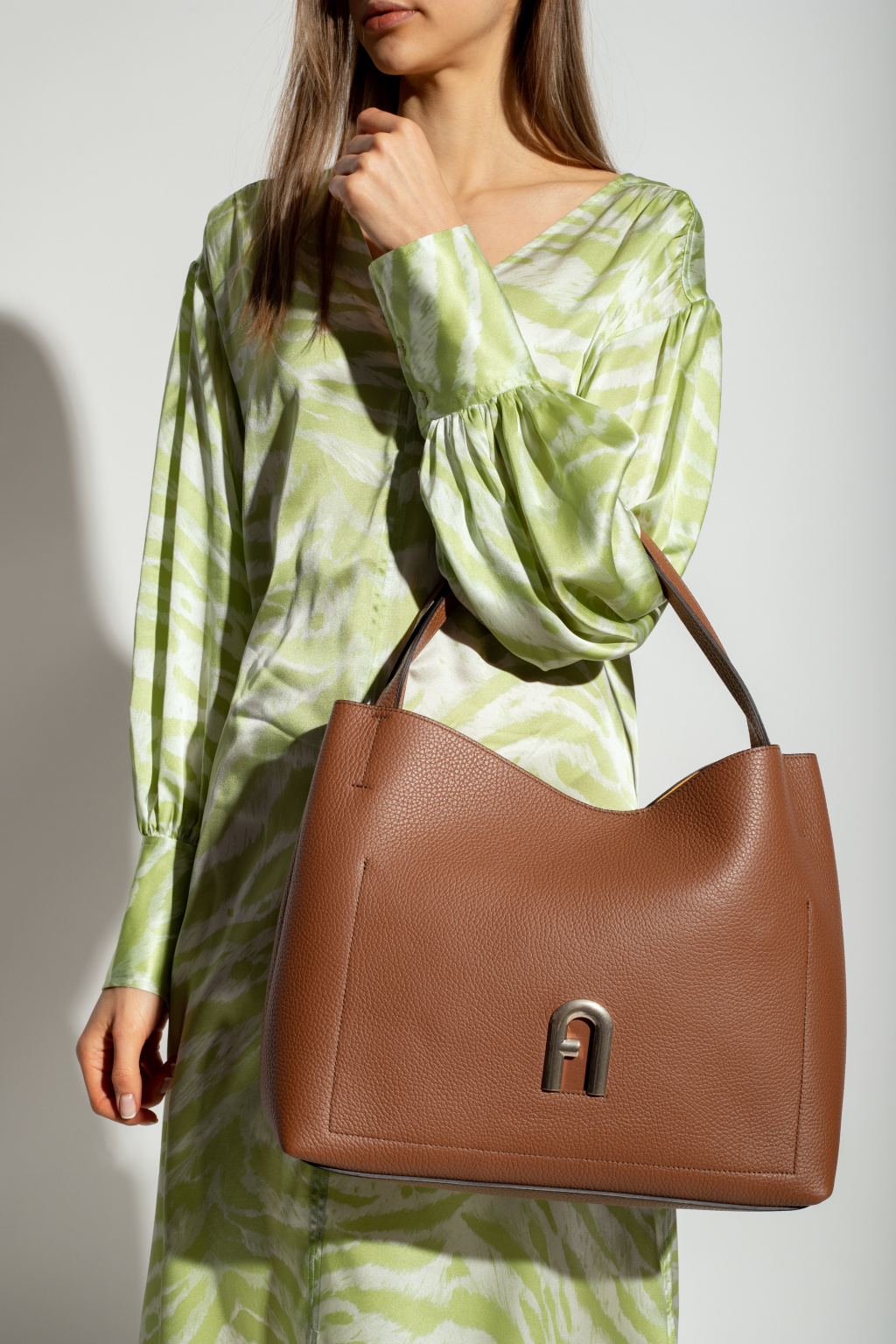 Olive Brown Hobo Bag Furla. Genuine Leather Women Shoulder