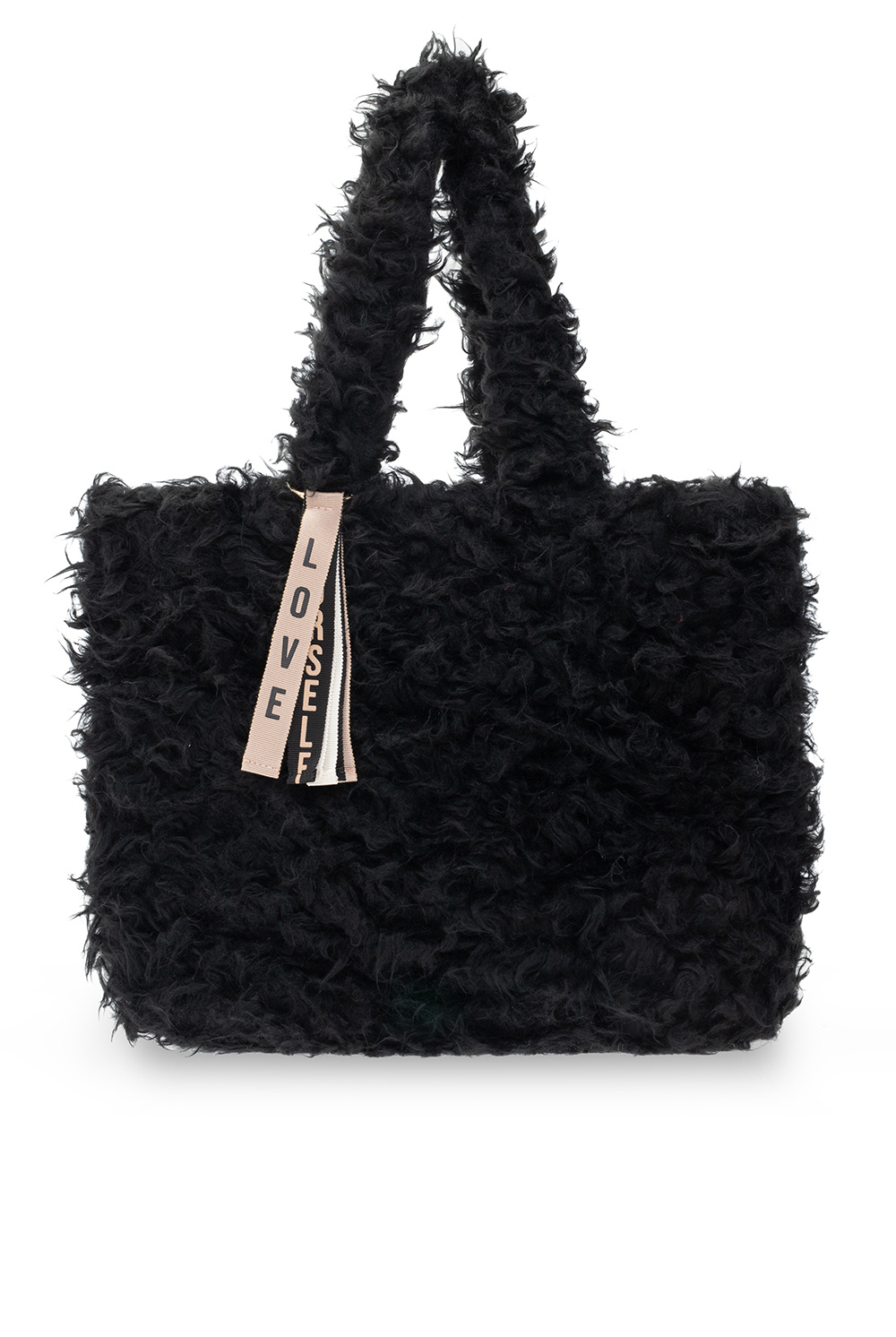 Black fur shopper bag Valentino GB