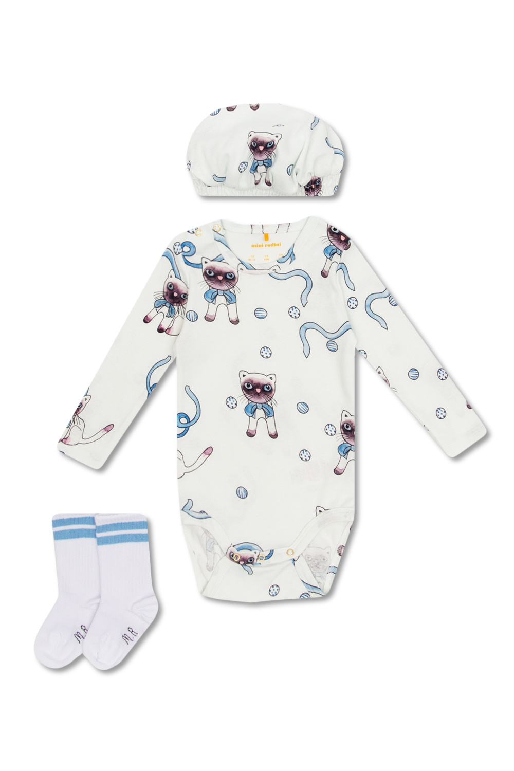 Mini Rodini Playsuit, socks & beanie set