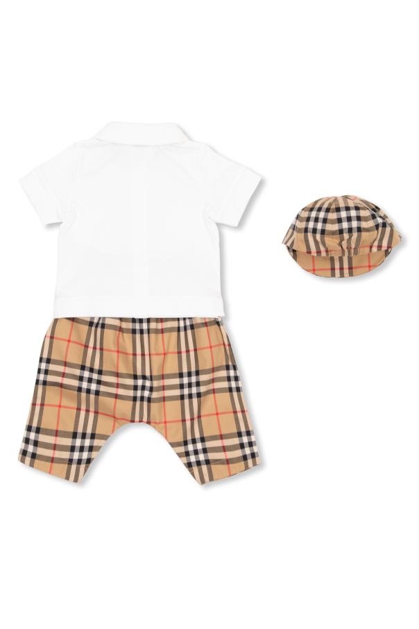 Burberry Kids Komplet: koszula, spodnie i czapka z daszkiem