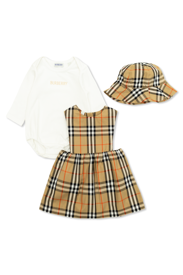 Set; bodysuit, dress, hat od Burberry Kids