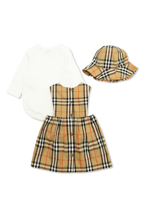 Burberry Kids Zestaw; body, sukienka, kapelusz