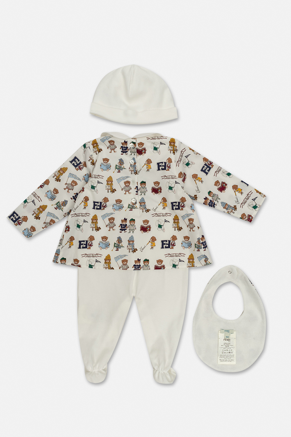 Fendi Kids Babygrow, beanie & bib set