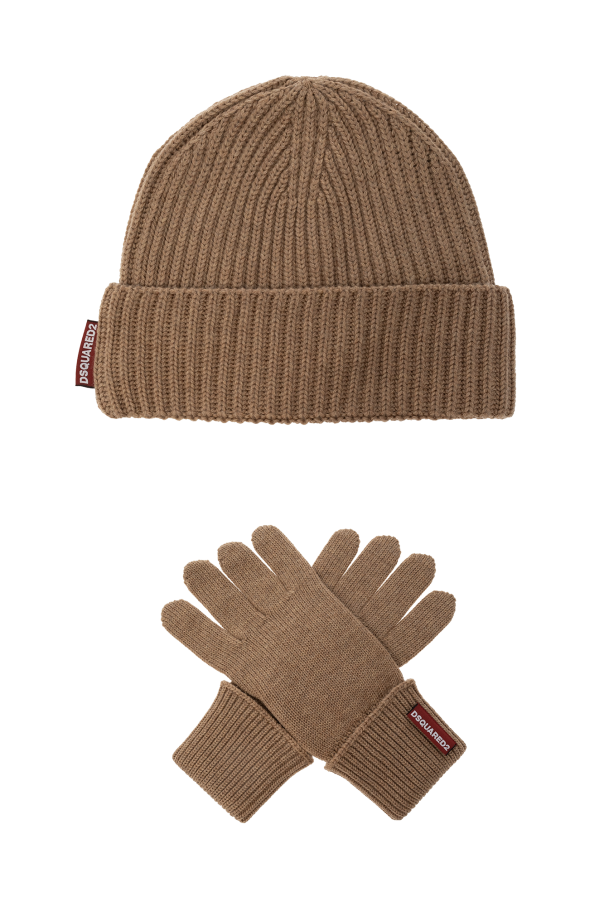 Dsquared2 Wełniany zestaw: czapka i rękawiczki