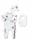 embellished cotton flat cap Onesie, bib and hat set