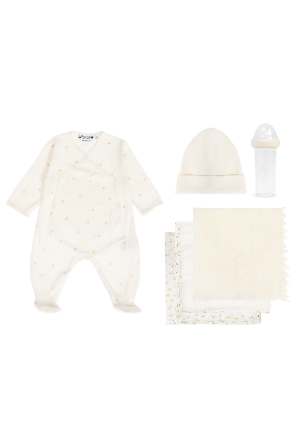 Bonpoint  Set: romper, hat, blanket, diapers, and bottle