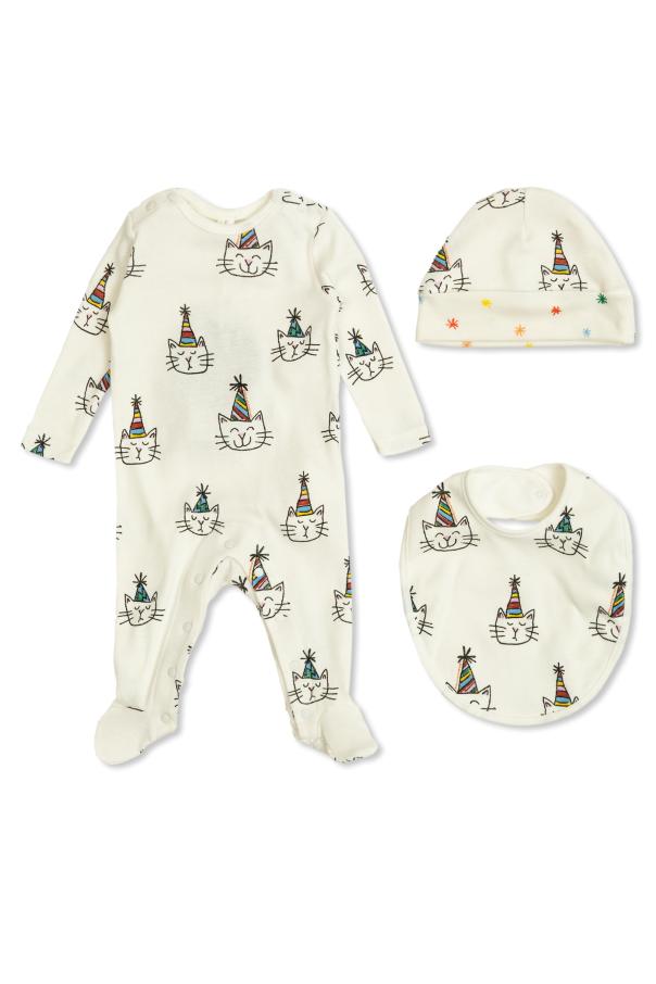 Stella McCartney Kids Komplet: pajacyk niemowlęcy, śliniak i czapka