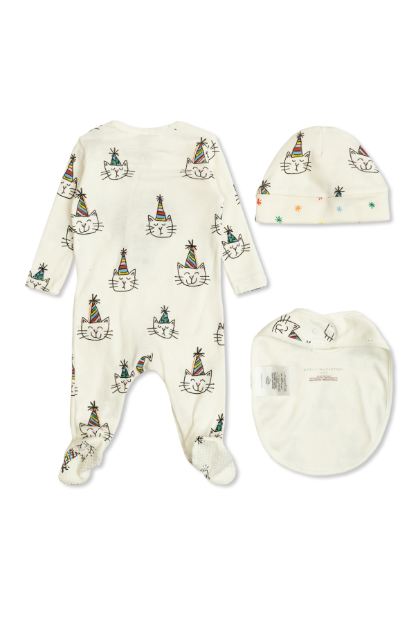 Stella McCartney Kids Komplet: pajacyk niemowlęcy, śliniak i czapka